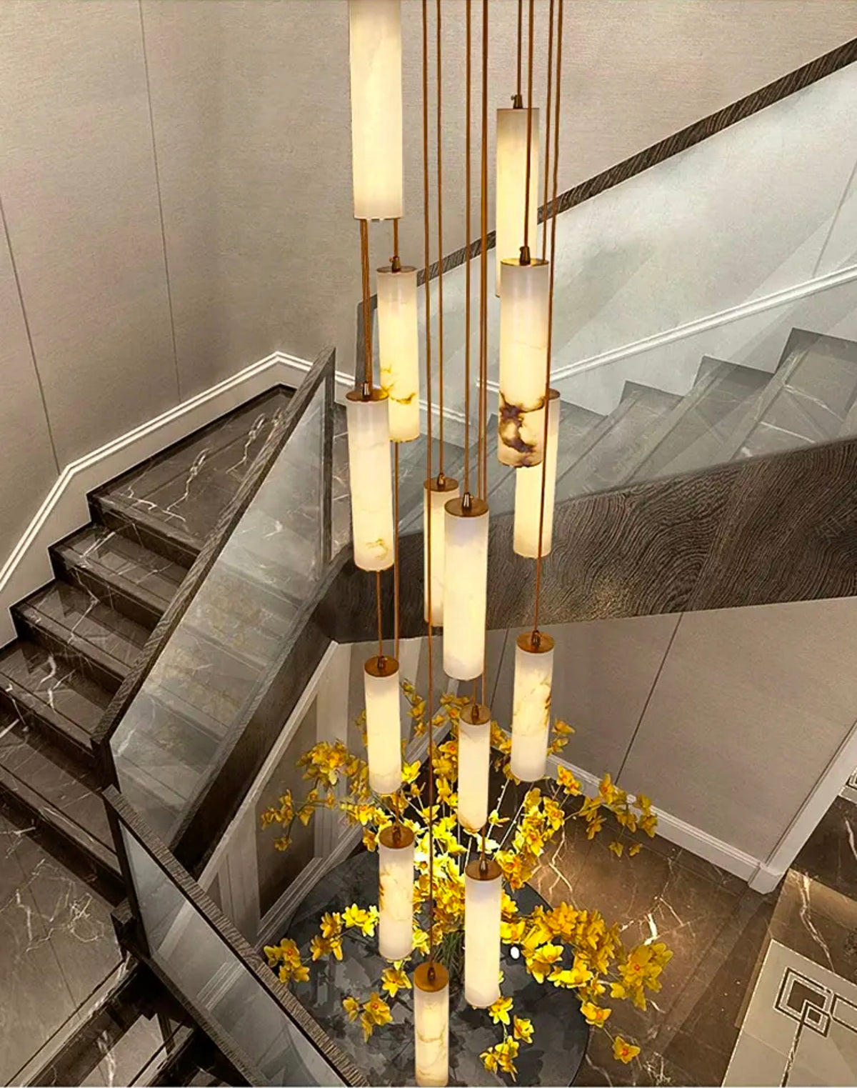 Kiska Marble Copper Staircase Chandelier