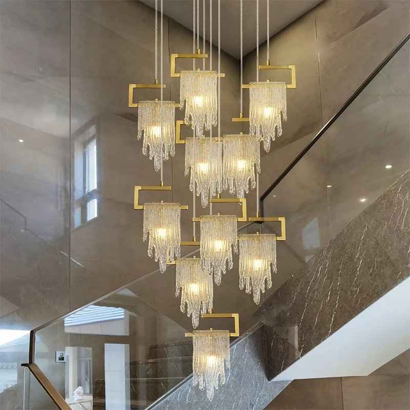 Abbaigh Copper Golden Staircase Chandelier- Colour & Brightness Changing