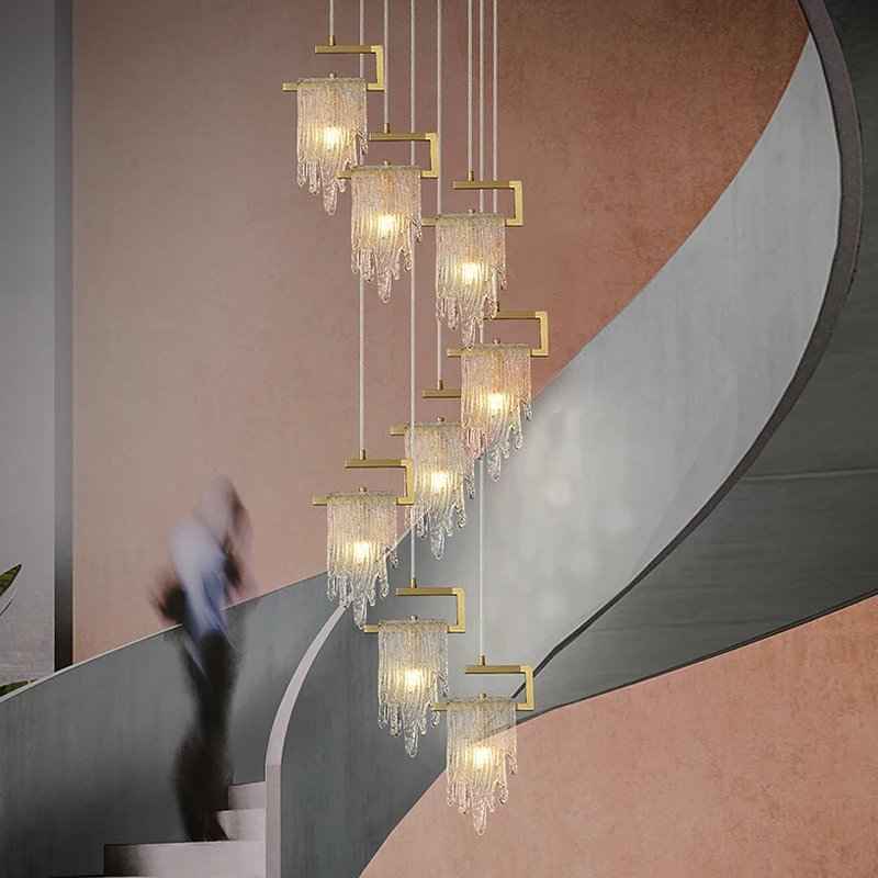 Abbaigh Copper Golden Staircase Chandelier- Colour & Brightness Changing