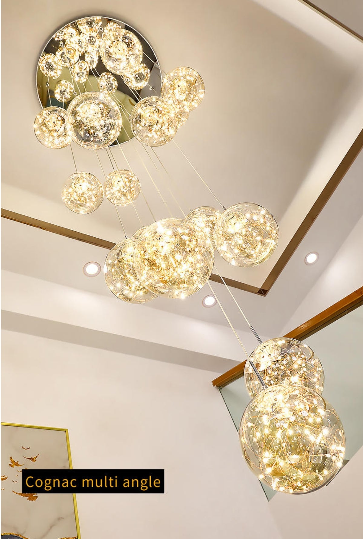 Balle Be Crystal Ball Staircase Chandelier- Smokey Grey/Cognac - Reflect Lighting