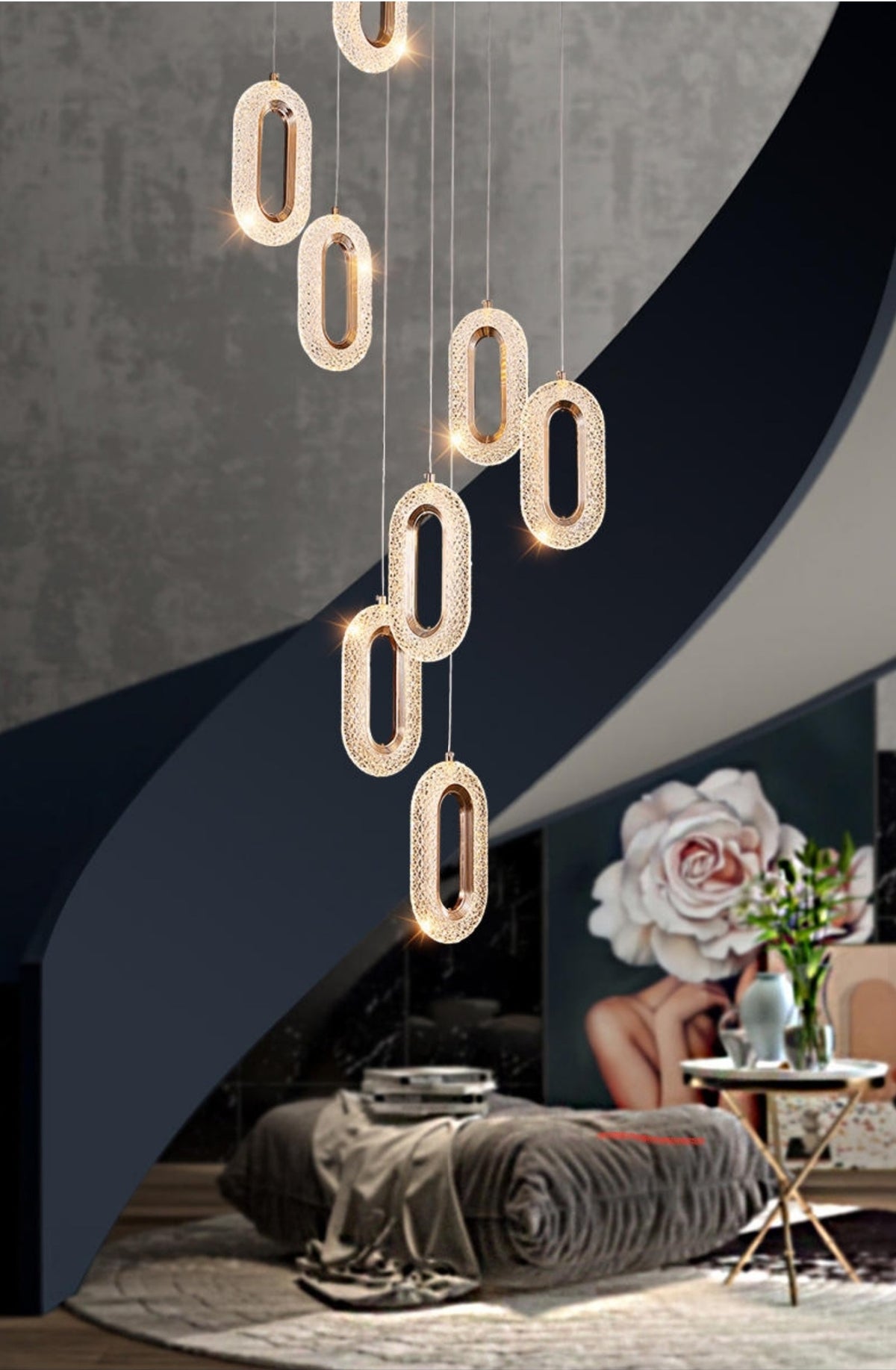 Ogilvy Champagne Gold Staircase Chandelier - Reflect Lighting