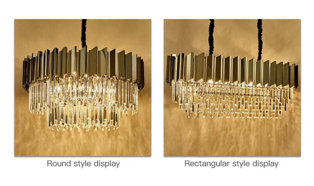 Pyrite Grey Crystal Chandelier -Round/Rectangle - Reflect Lighting
