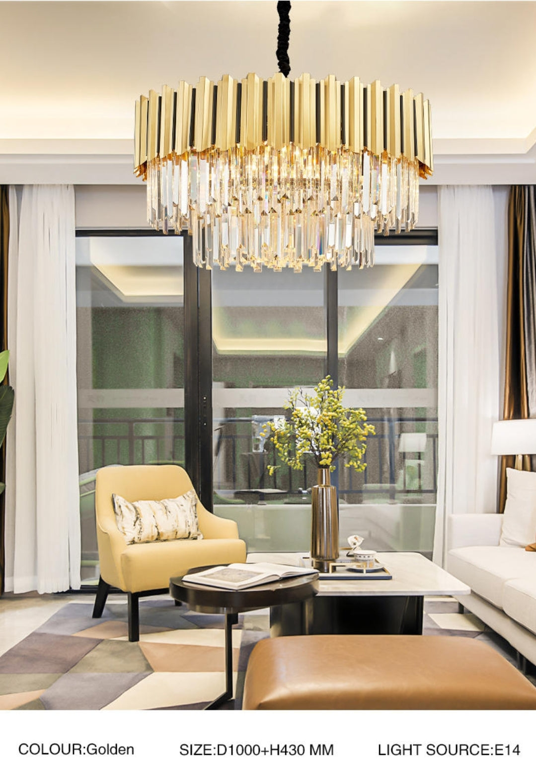 Pyrite Gold Crystal Chandelier -Round/Rectangle - Reflect Lighting