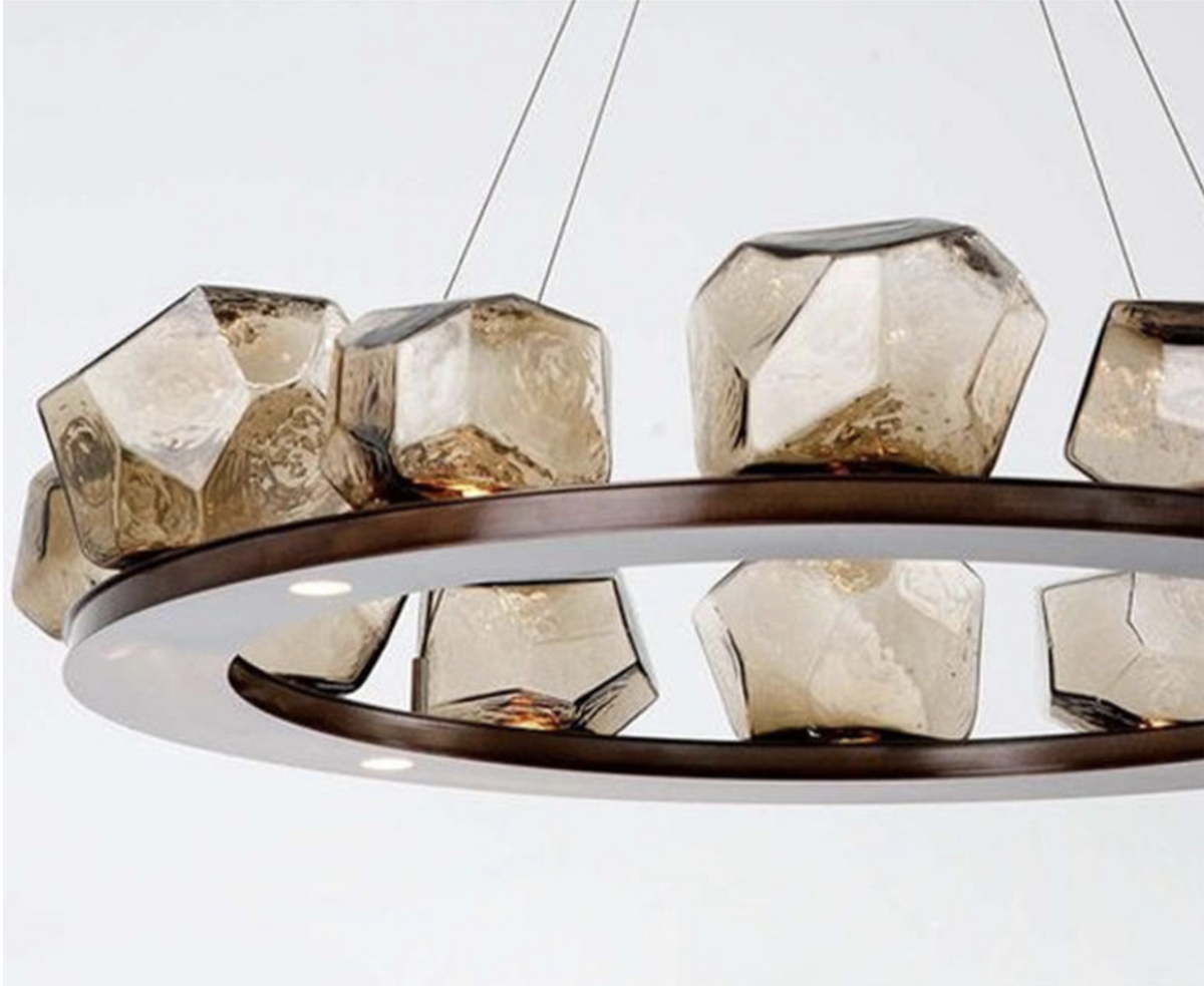 Amber Rock Wagon Wheel Chandelier - Reflect Lighting