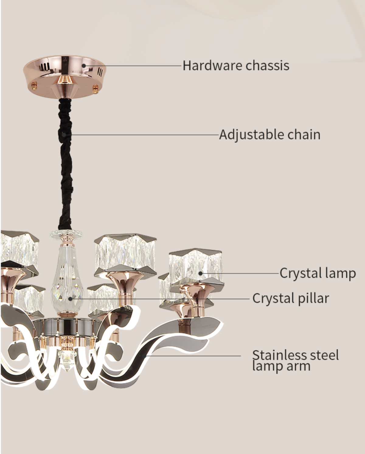 Fraser LED Crystal Shaded Chandelier - Reflect Lighting