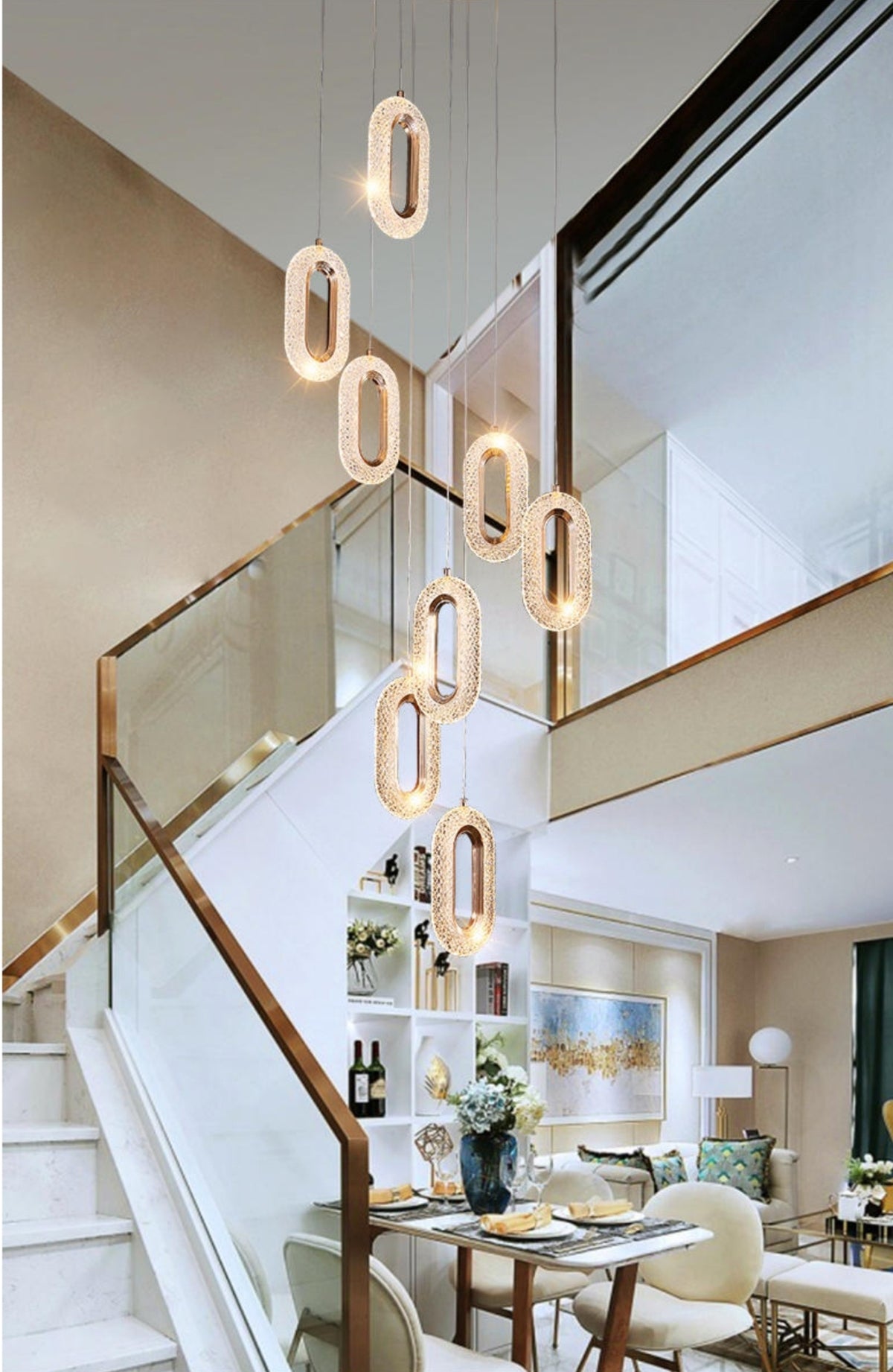 Ogilvy Champagne Gold Staircase Chandelier - Reflect Lighting