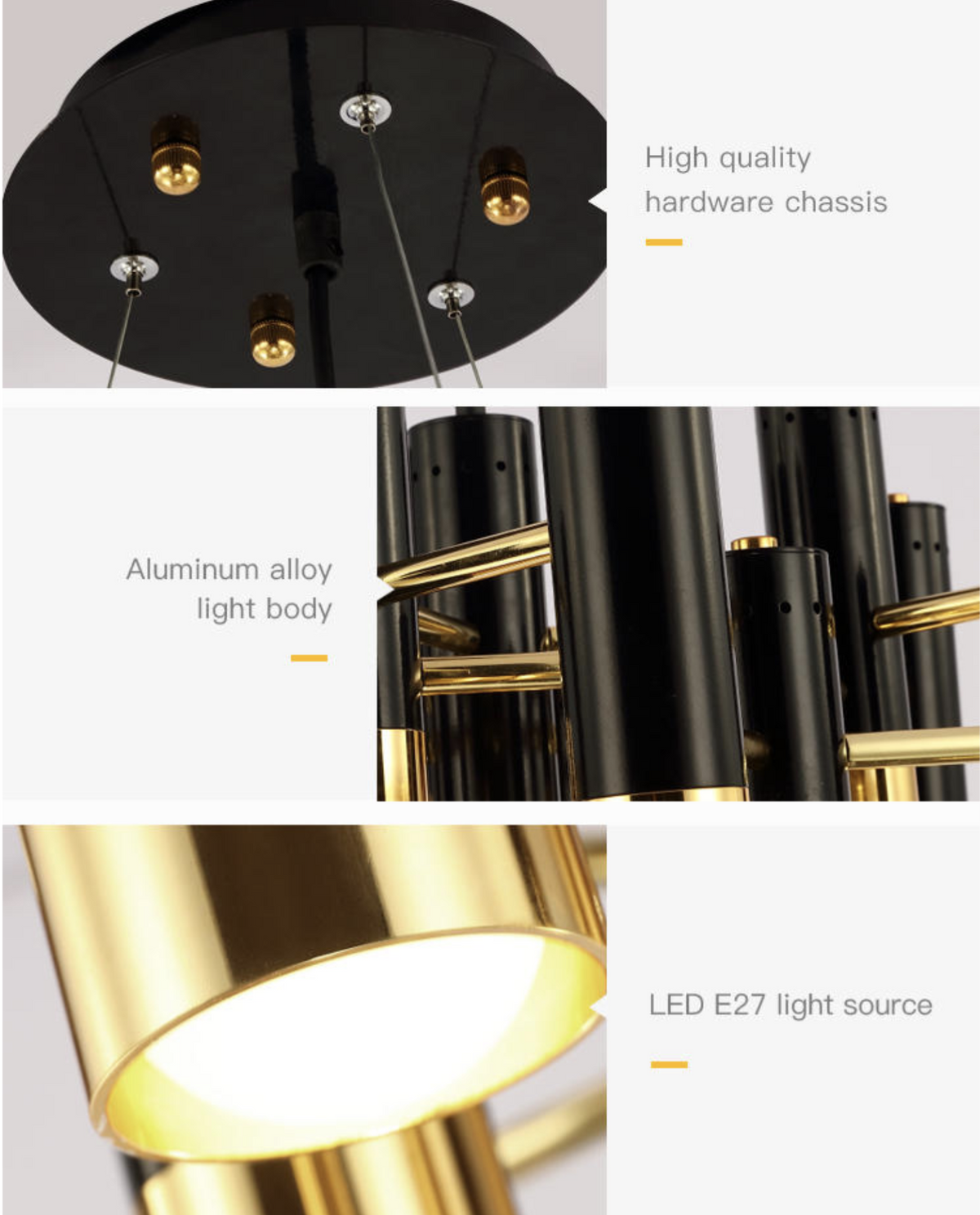 Black Metal Chandelier Light - Round/Rectangle - Reflect Lighting