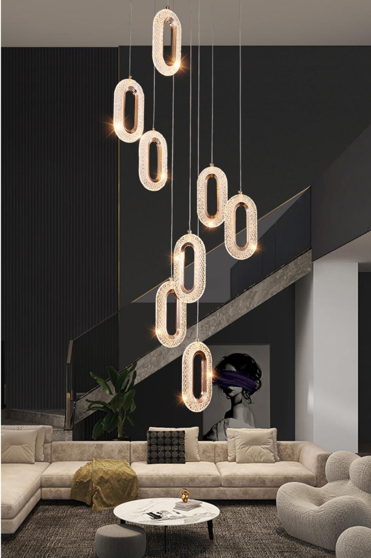 Ogilvy Champagne Gold Staircase Chandelier - Reflect Lighting