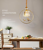 Round Crystal Thrush (Bird) Pendant Light-Gold/Black - Reflect Lighting