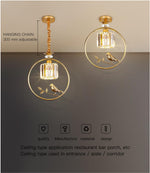 Round Crystal Thrush (Bird) Pendant Light-Gold/Black - Reflect Lighting
