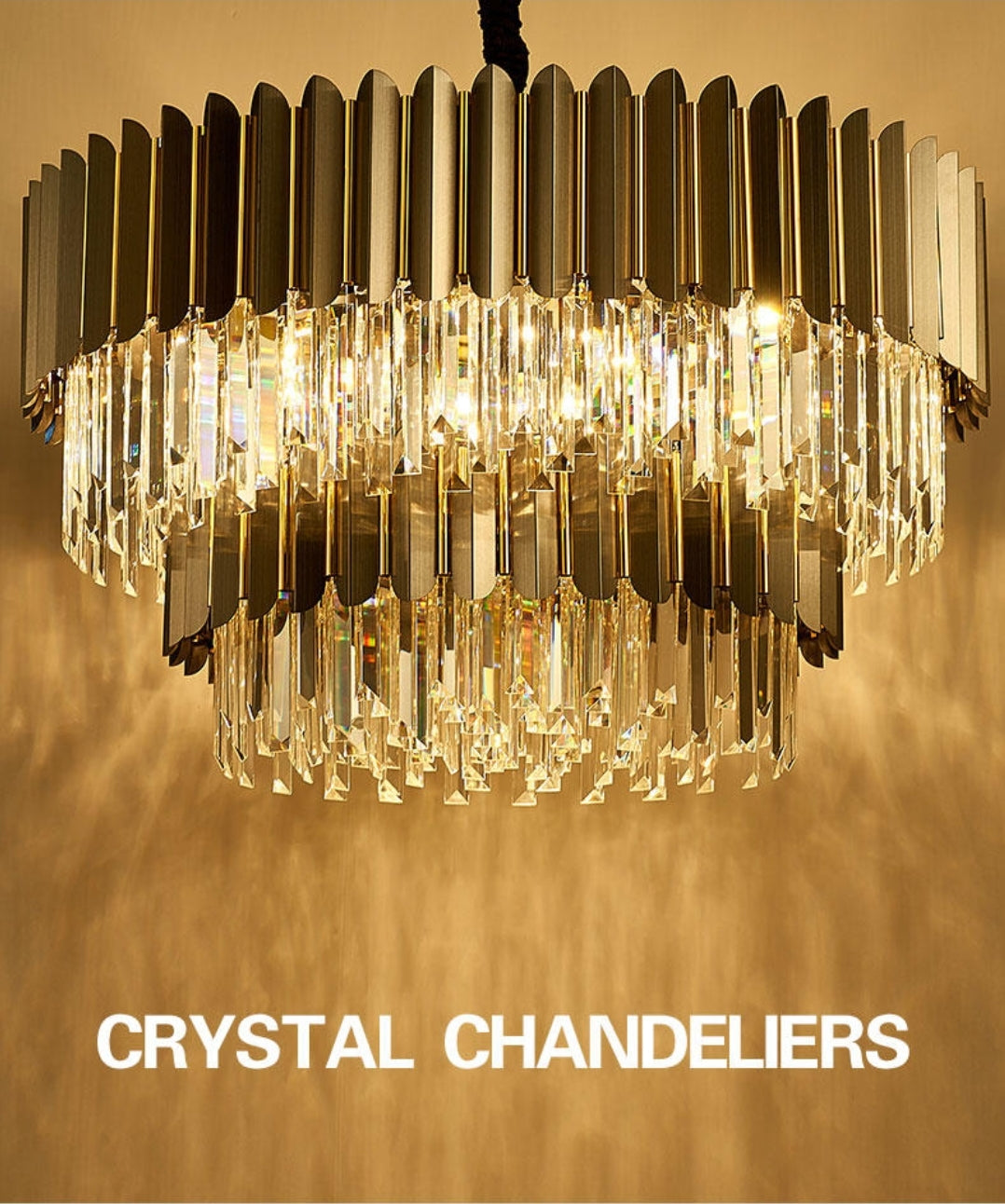 Msambamba Grey & Gold Crystal Chandelier-Round/Rectangle - Reflect Lighting