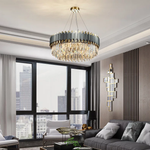 Gray & Gold Crystal Chandeliers-Round/Rectangle - Reflect Lighting