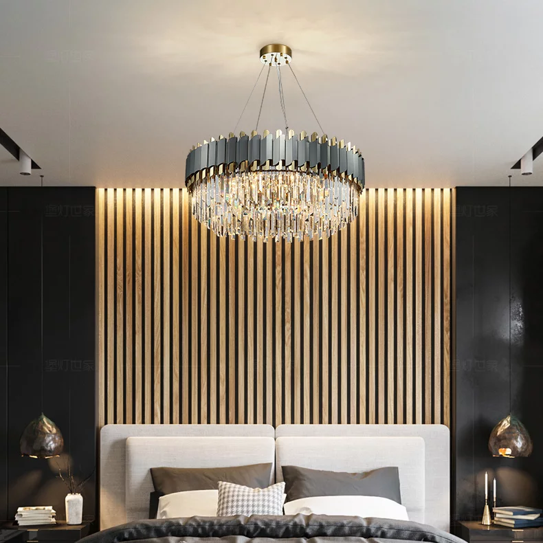 Gray & Gold Crystal Chandeliers-Round/Rectangle - Reflect Lighting