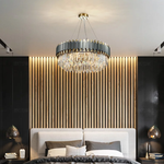 Gray & Gold Crystal Chandeliers-Round/Rectangle - Reflect Lighting