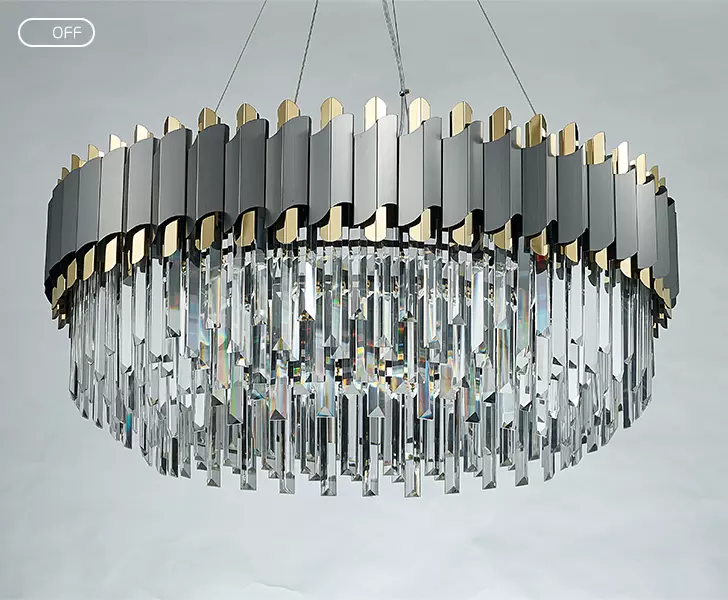 Gray & Gold Crystal Chandeliers-Round/Rectangle - Reflect Lighting