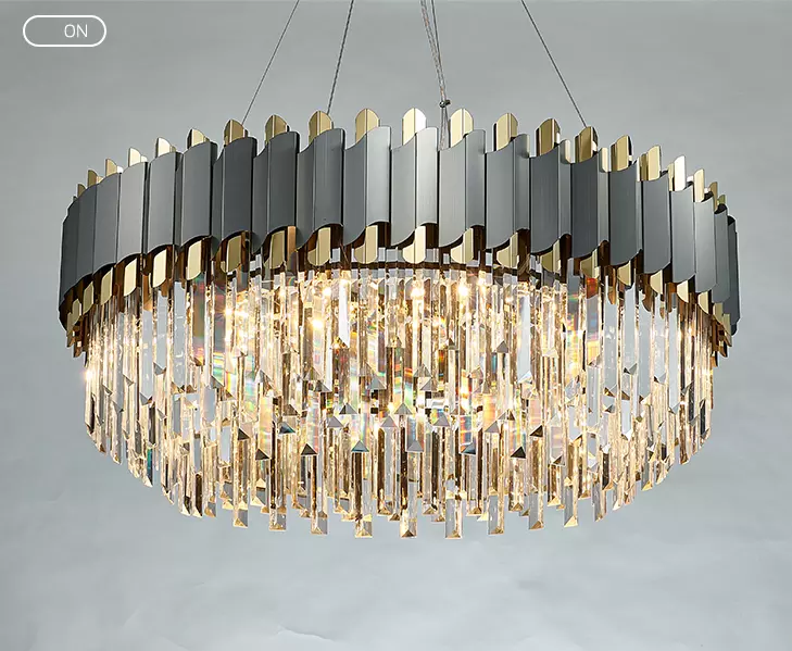 Gray & Gold Crystal Chandeliers-Round/Rectangle - Reflect Lighting