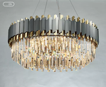 Gray & Gold Crystal Chandeliers-Round/Rectangle - Reflect Lighting