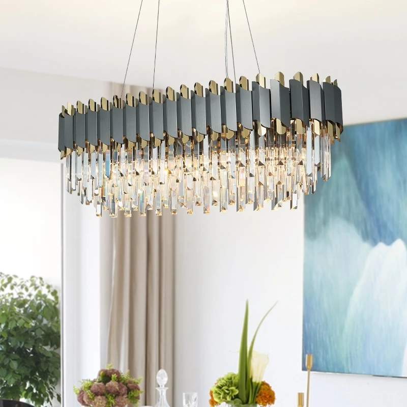 Gray & Gold Crystal Chandeliers-Round/Rectangle - Reflect Lighting