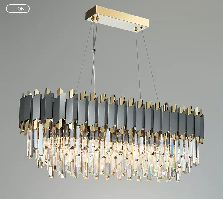 Gray & Gold Crystal Chandeliers-Round/Rectangle - Reflect Lighting