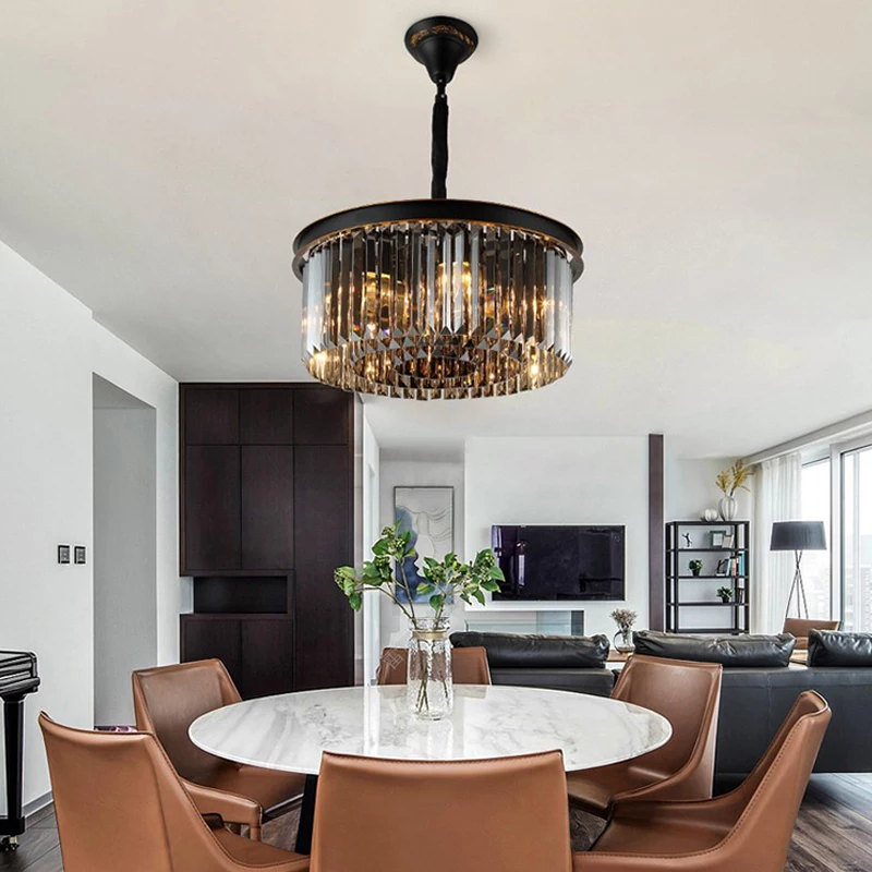 Smoke Grey Circular Crystal Flat Chandelier - Reflect Lighting