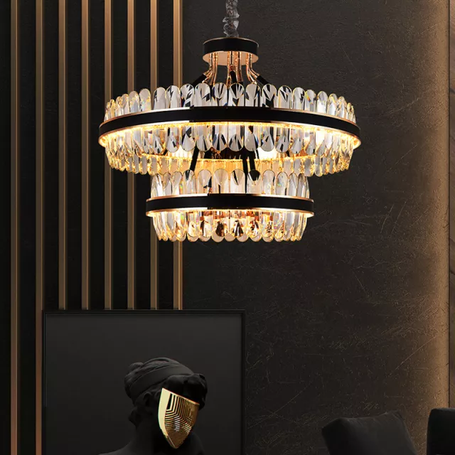 Lladró Black Leather Led Crystal Chandelier- Round/Rectangle - Reflect Lighting
