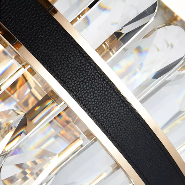 Lladró Black Leather Led Crystal Chandelier- Round/Rectangle - Reflect Lighting