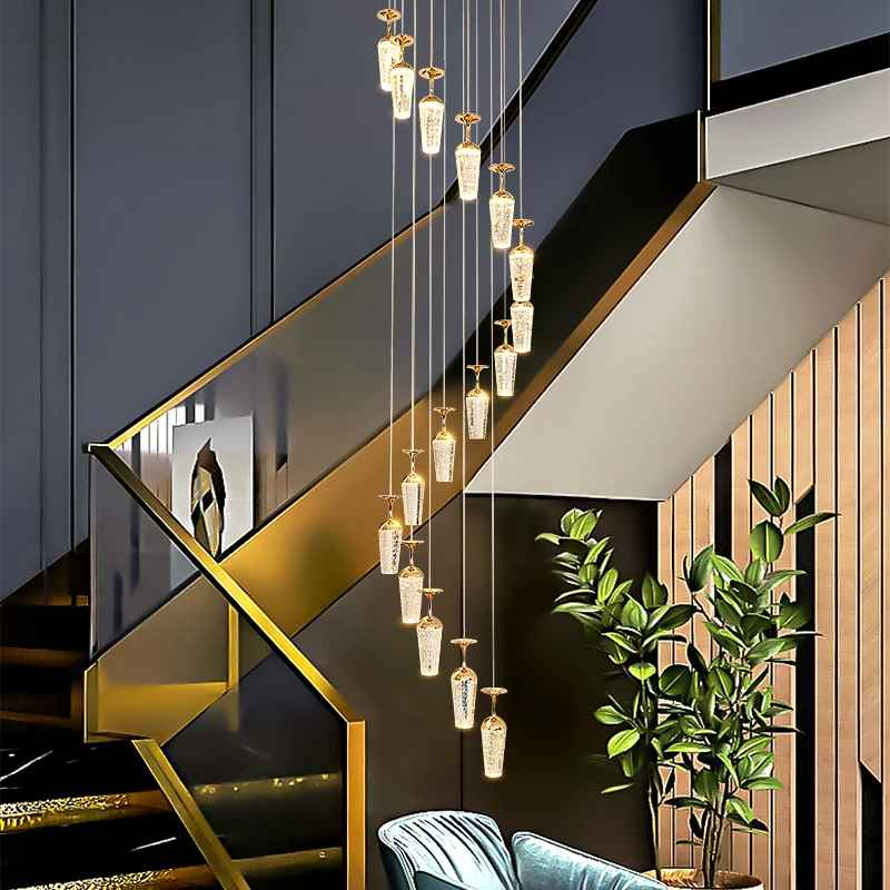 Golden Elegance Cascading Staircase Chandelier