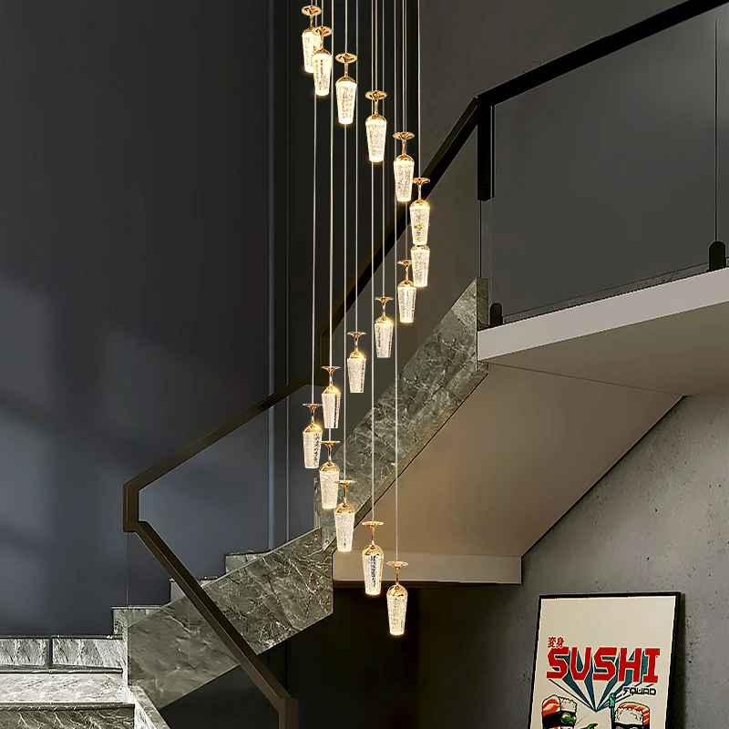Golden Elegance Cascading Staircase Chandelier