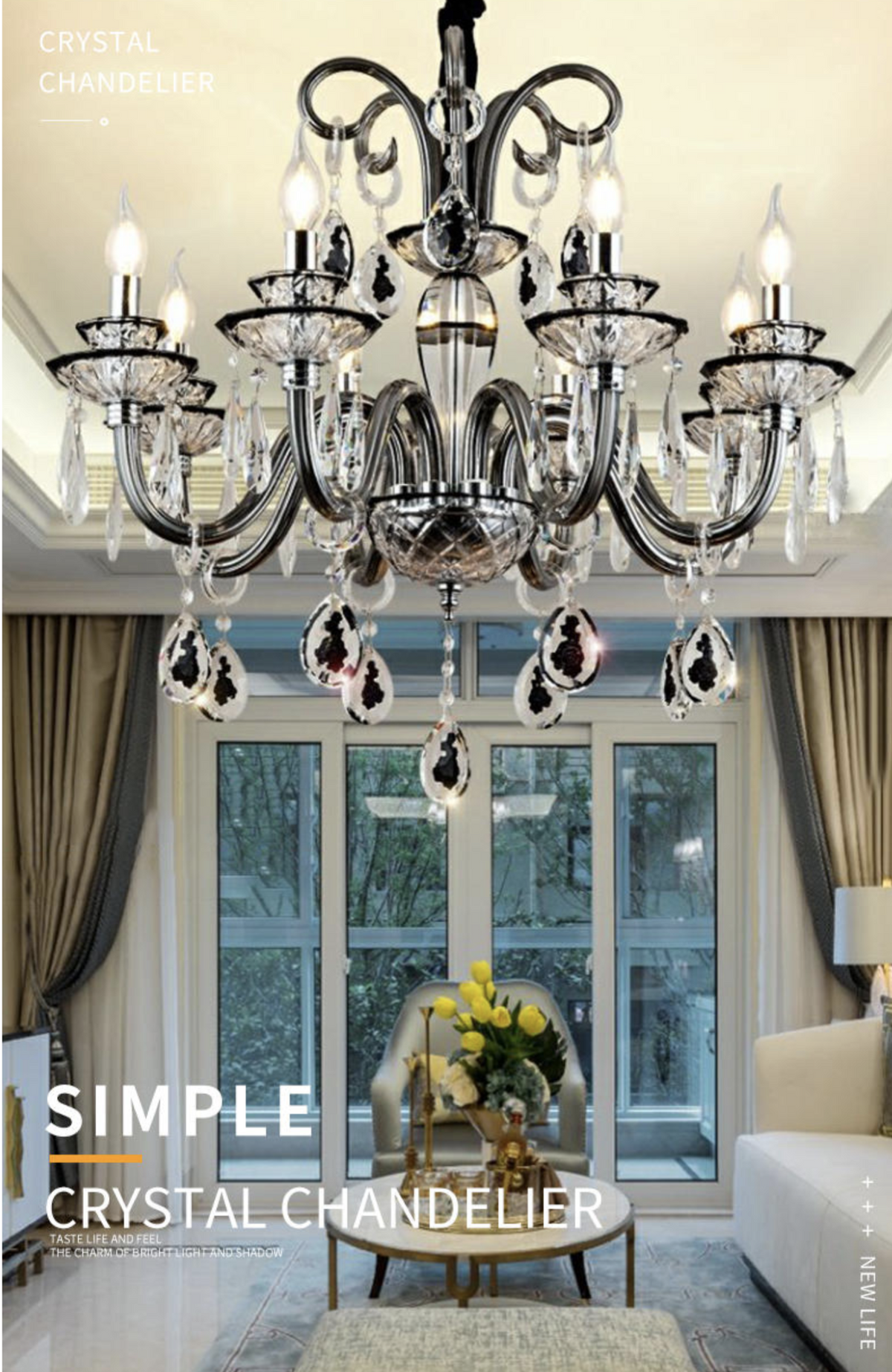 Bratton Black Crystal Candle Style Chandelier/Wall Lamp - Reflect Lighting