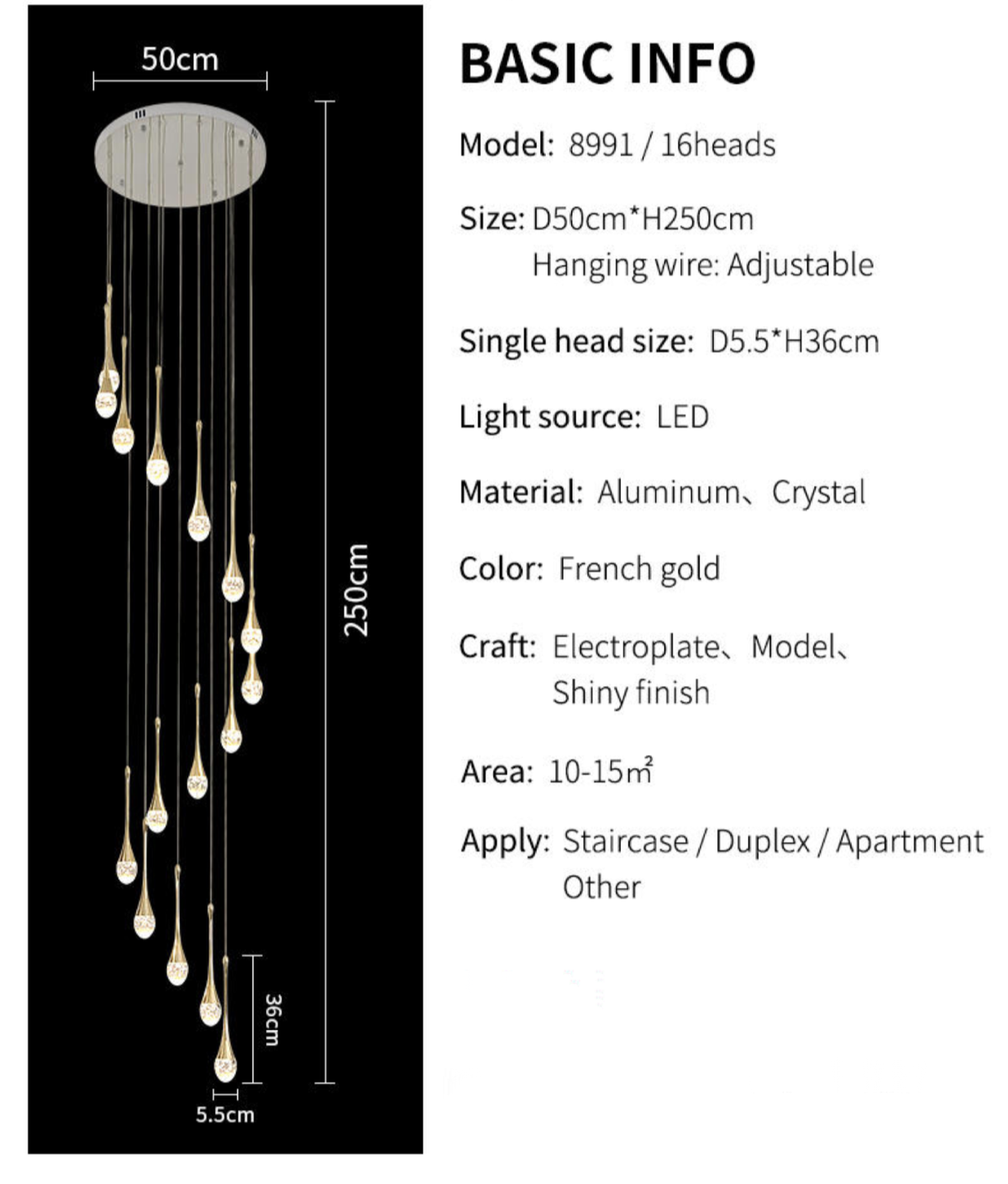 Buchholtz Eisenhauer Gold Staircase Chandelier - Reflect Lighting