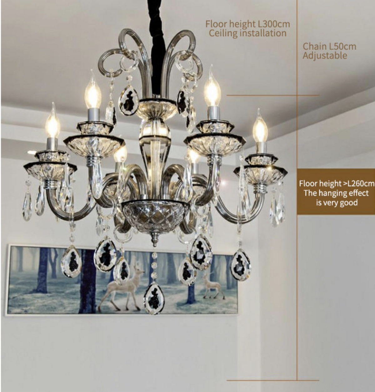 Bratton Black Crystal Candle Style Chandelier/Wall Lamp - Reflect Lighting