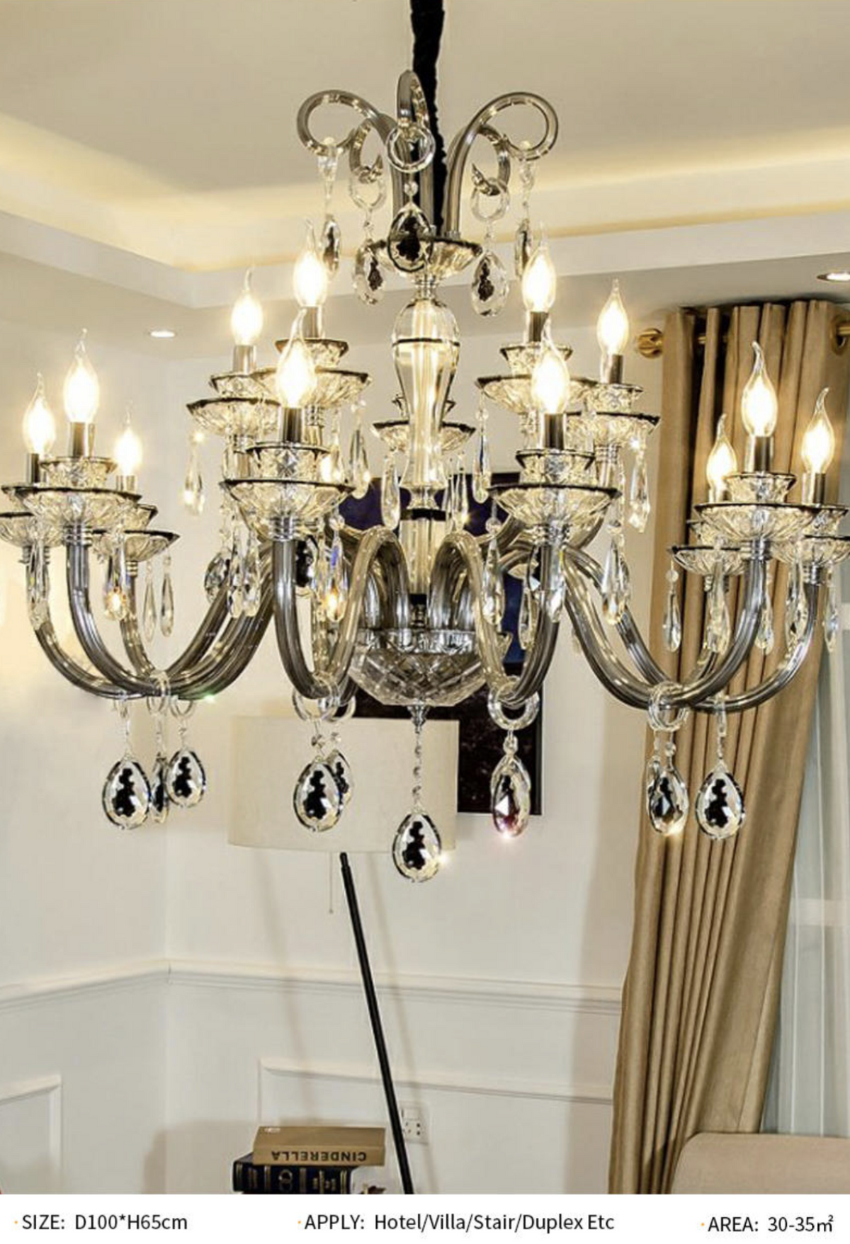 Bratton Black Crystal Candle Style Chandelier/Wall Lamp - Reflect Lighting