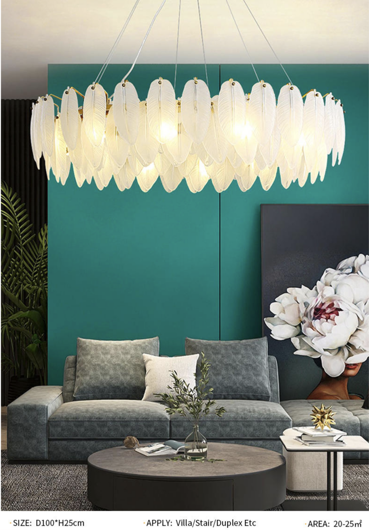 Kari Crystal Feather Texture Gold Chandelier - Reflect Lighting