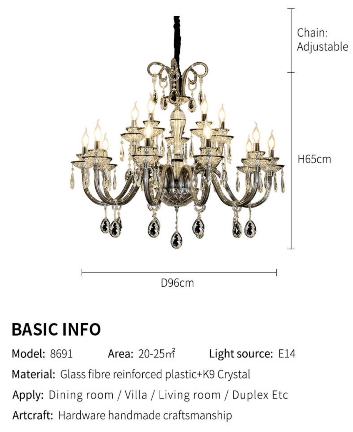 Bratton Black Crystal Candle Style Chandelier/Wall Lamp - Reflect Lighting