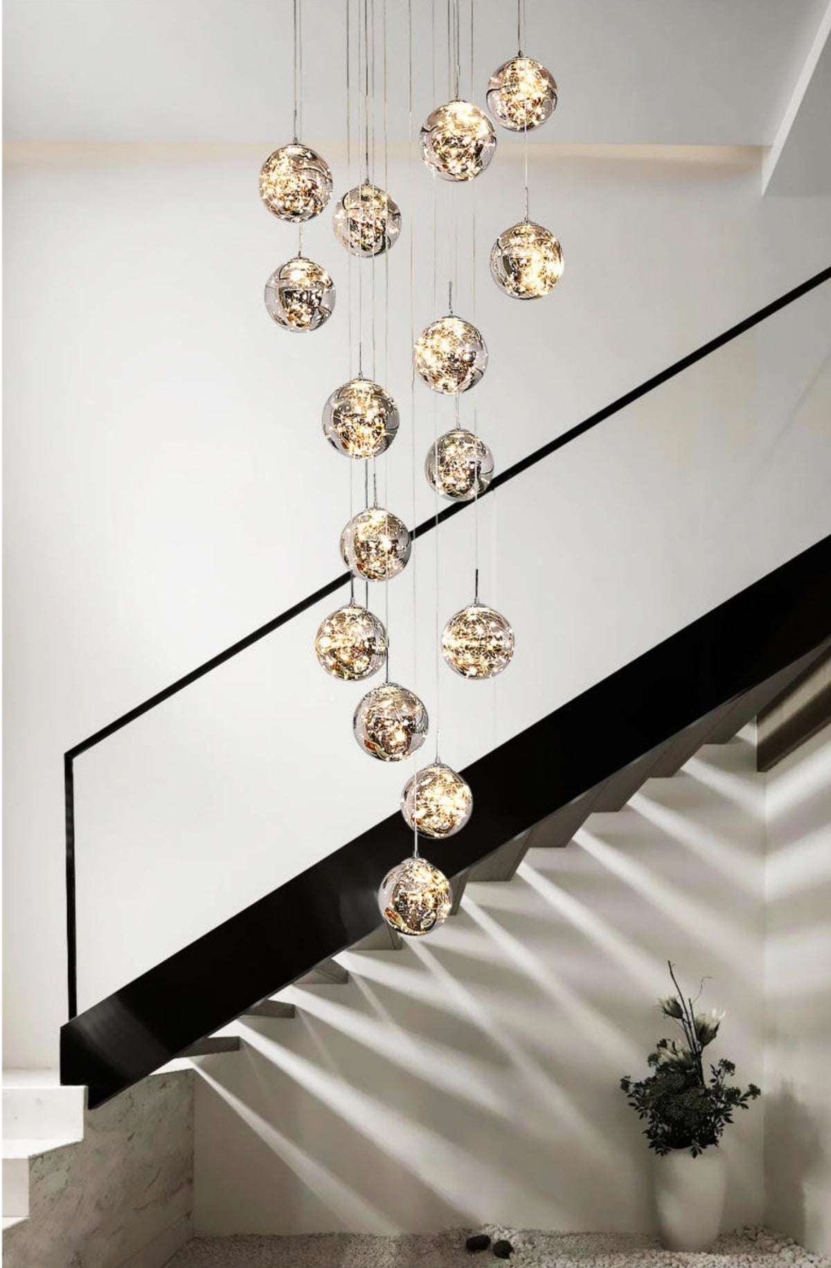 Balle Be Crystal Ball Staircase Chandelier- Smokey Grey/Cognac - Reflect Lighting