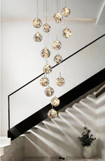 Balle Be Crystal Ball Staircase Chandelier- Smokey Grey/Cognac - Reflect Lighting