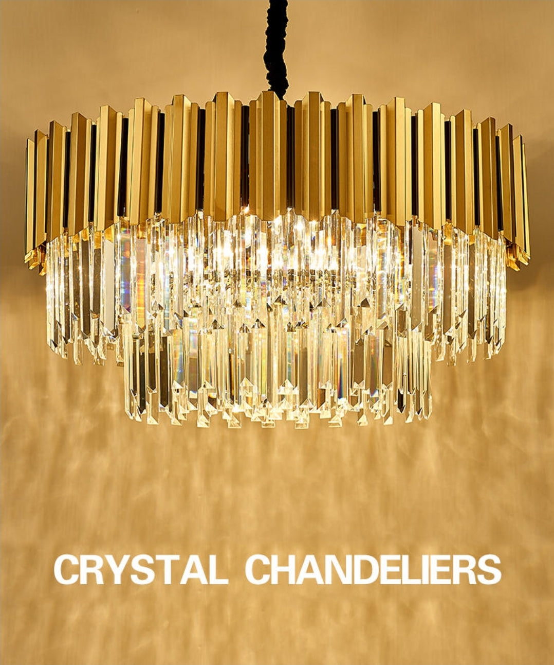 Pyrite Gold Crystal Chandelier -Round/Rectangle - Reflect Lighting