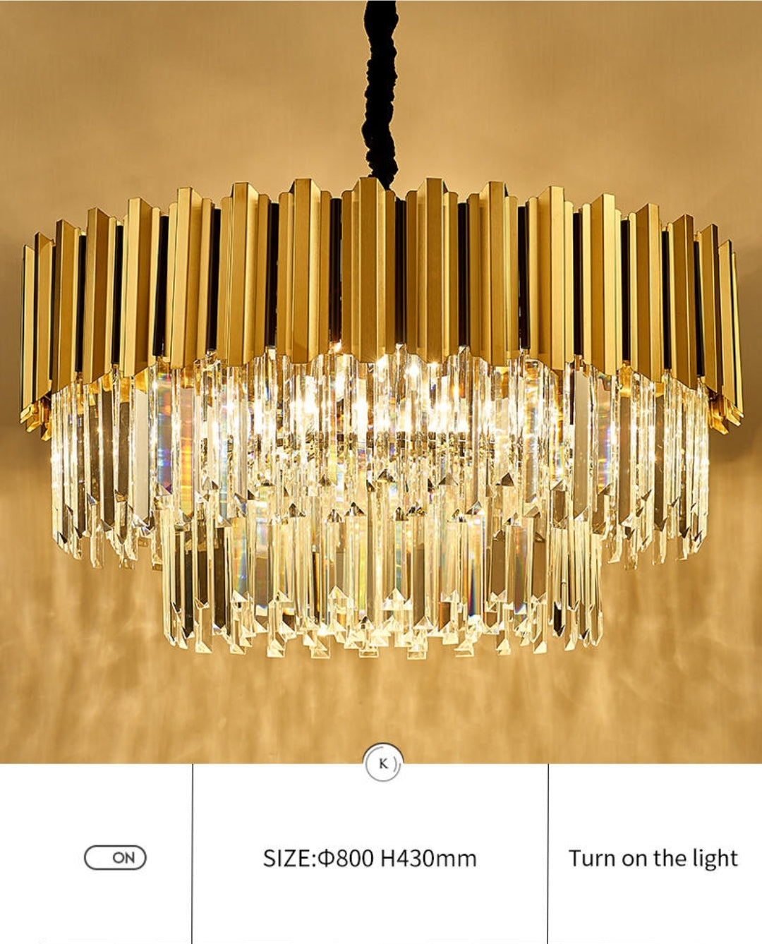 Pyrite Gold Crystal Chandelier -Round/Rectangle - Reflect Lighting