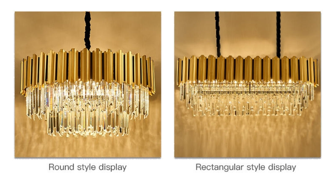 Pyrite Gold Crystal Chandelier -Round/Rectangle - Reflect Lighting