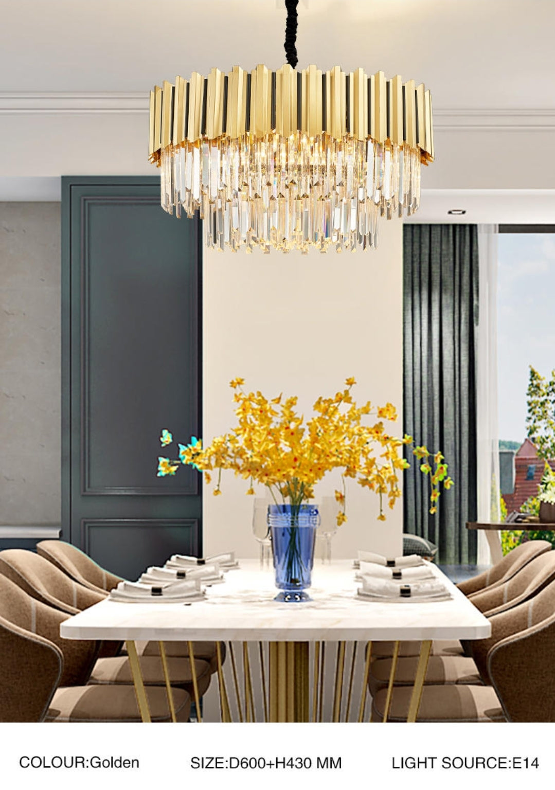 Pyrite Gold Crystal Chandelier -Round/Rectangle - Reflect Lighting