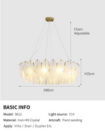 Kari Crystal Feather Texture Gold Chandelier - Reflect Lighting