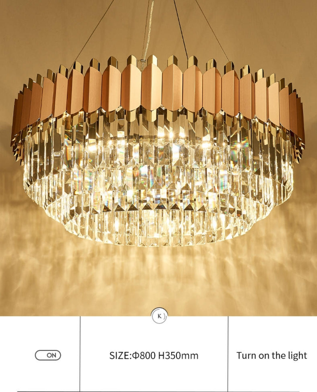 Rose Gold Crystal Chandeliers-Round/Rectangle - Reflect Lighting