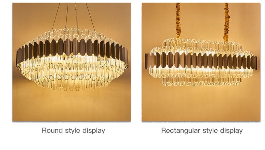 Gary & Gold Cylinder Crystal Chandelier-Round/Rectangle - Reflect Lighting
