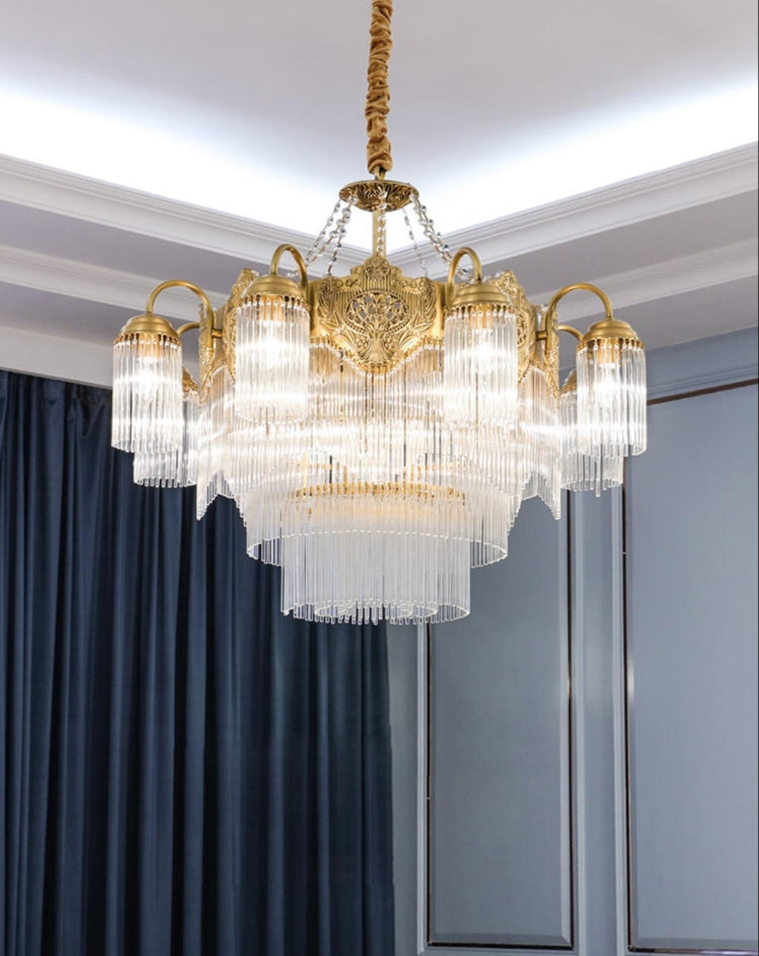 Premium Crystal Copper Chandelier-Round/Rectangle - Reflect Lighting