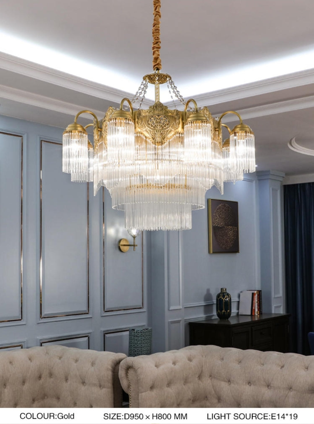 Premium Crystal Copper Chandelier-Round/Rectangle - Reflect Lighting