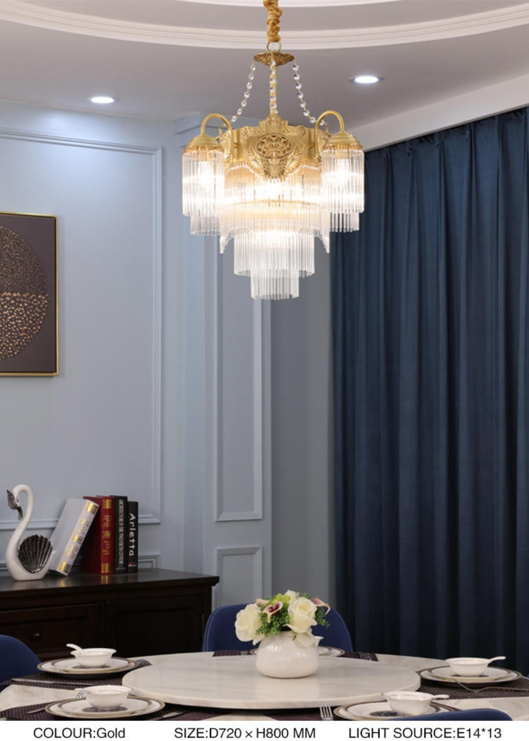 Premium Crystal Copper Chandelier-Round/Rectangle - Reflect Lighting