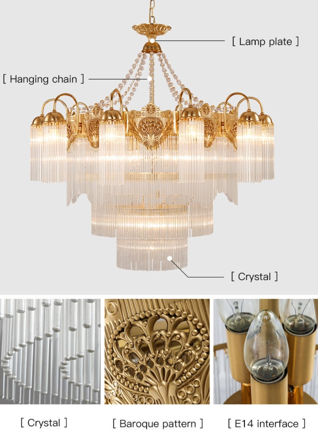 Premium Crystal Copper Chandelier-Round/Rectangle - Reflect Lighting