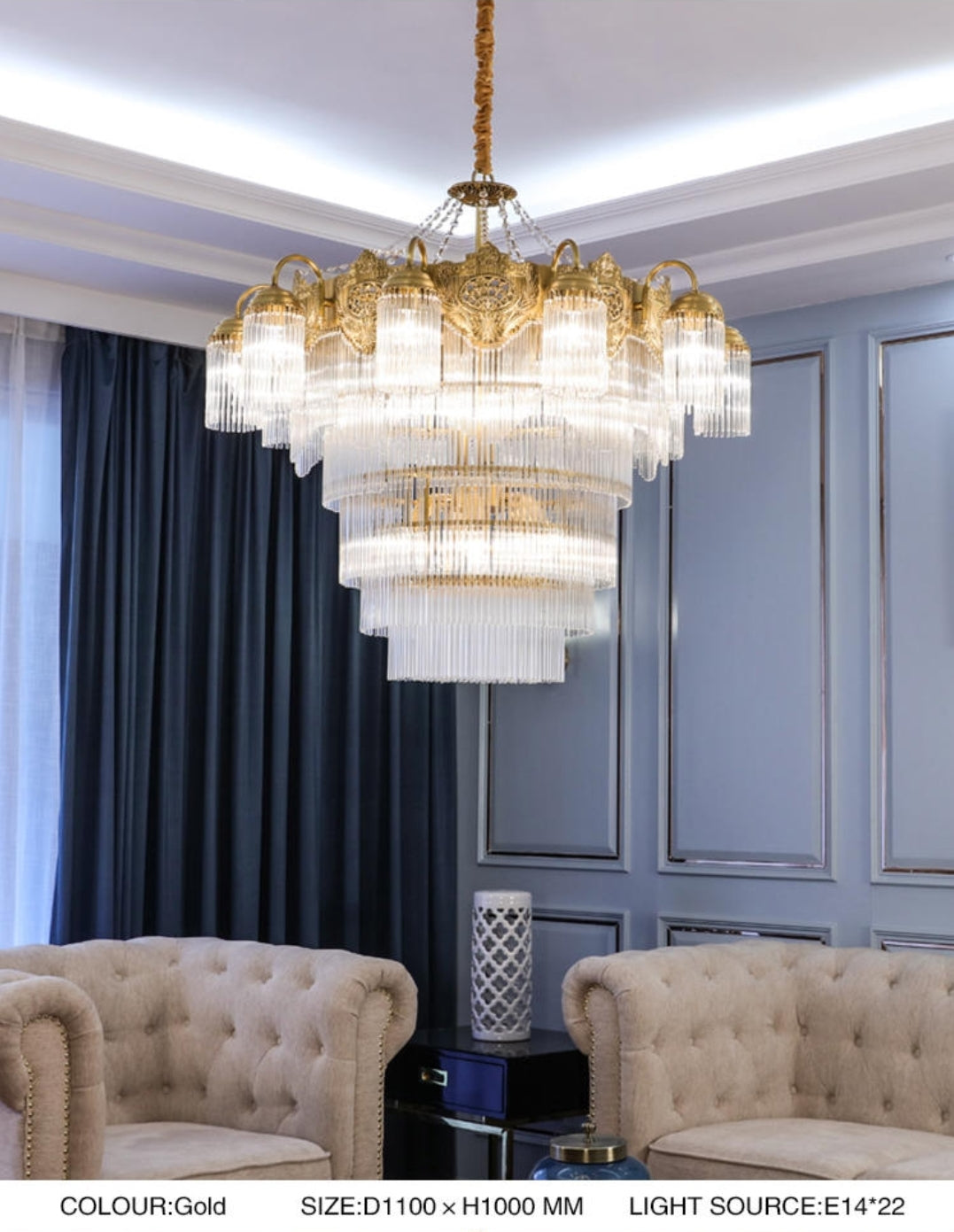 Premium Crystal Copper Chandelier-Round/Rectangle - Reflect Lighting