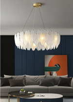 Kari Crystal Feather Texture Gold Chandelier - Reflect Lighting