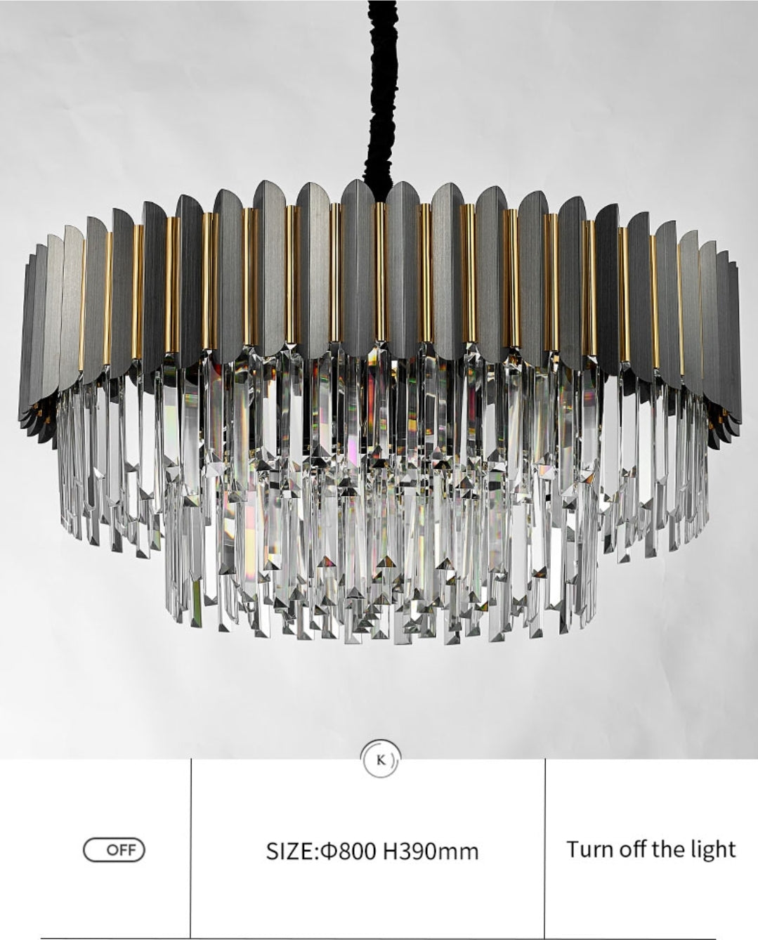 Msambamba Grey & Gold Crystal Chandelier-Round/Rectangle - Reflect Lighting